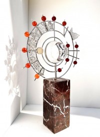 Shakil Ismail, 15 x 24 Inch, Metal Sculpture with Glass & Agate Stone, Sculpture, AC-SKL-250